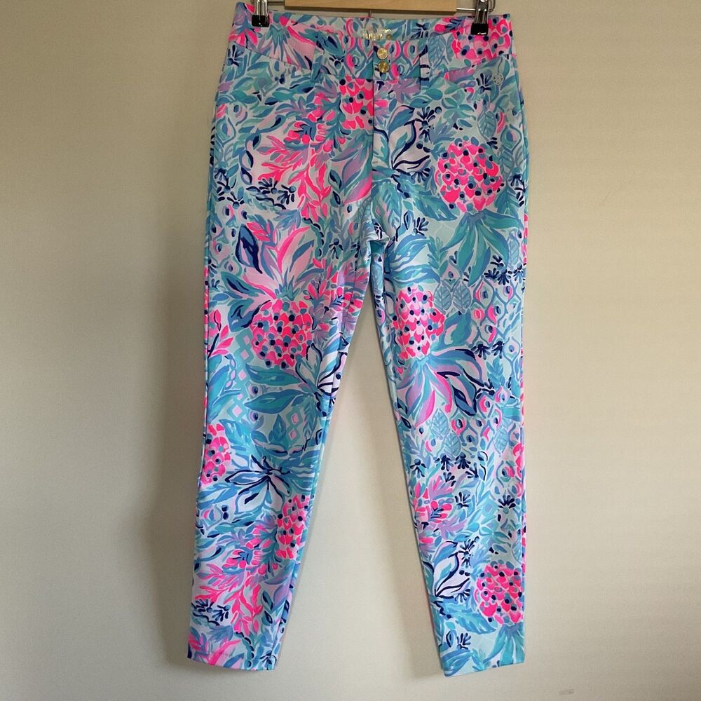 Lilly Pulitzer Luxletic Cameron Pant Sz 6 Zanzibar Blue Party Princess SPF50
